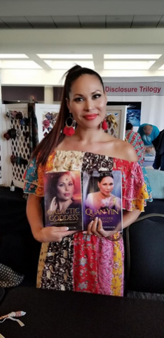 Founder Radhaa Nilia with her first two books, Galactic Goddess: Ascending Beyond Duality and Quan Yin Goddess Activations Healing Workbook