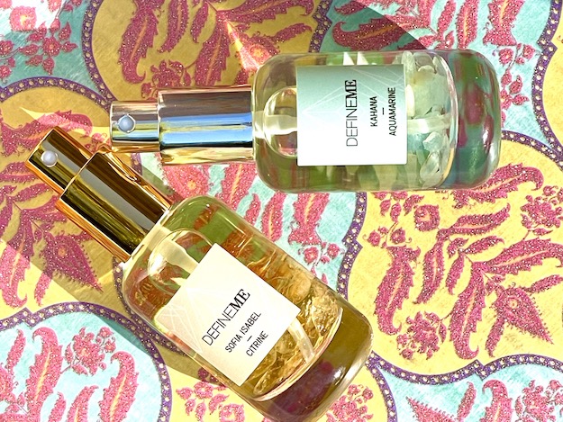 Crystal Infused Natural Perfume Mist in two versions: Soa Isabel-Citrine and Kahana-Aquamarine