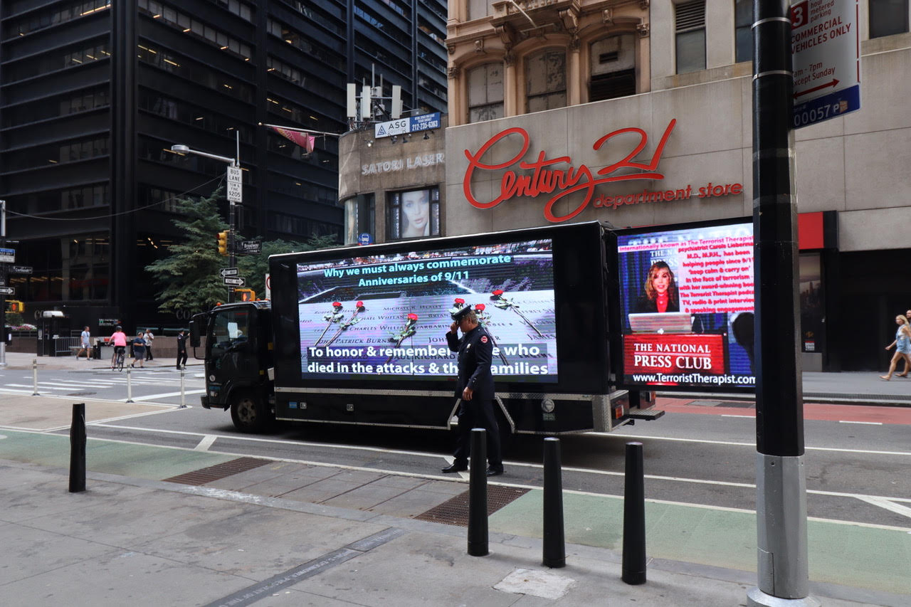 The Terrorist Therapist® Marks The 21st Anniversary of 9/11 with a Mobile Billboard of Hope & Healing Circling Around Ground Zero in NYC & Pentagon in DC.