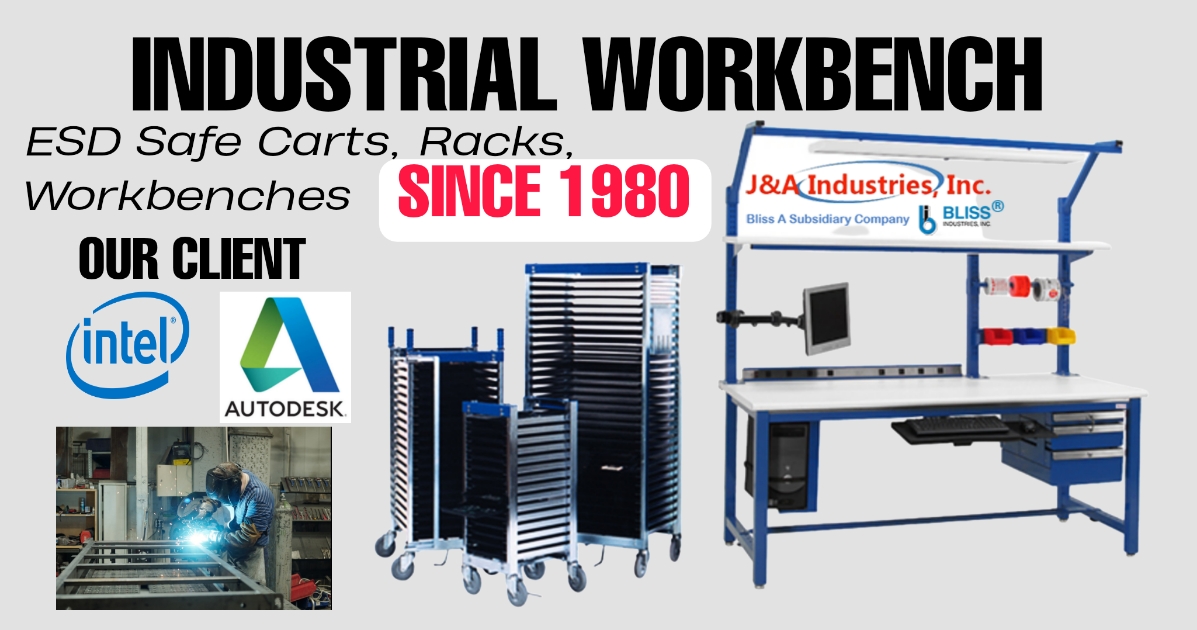 J&A Industries/Bliss Industries is the original designer of Bliss Carts, Racks and Benches that have been used by most of US Military Contractors and Electronic Manufacturing Services, (EMS) 