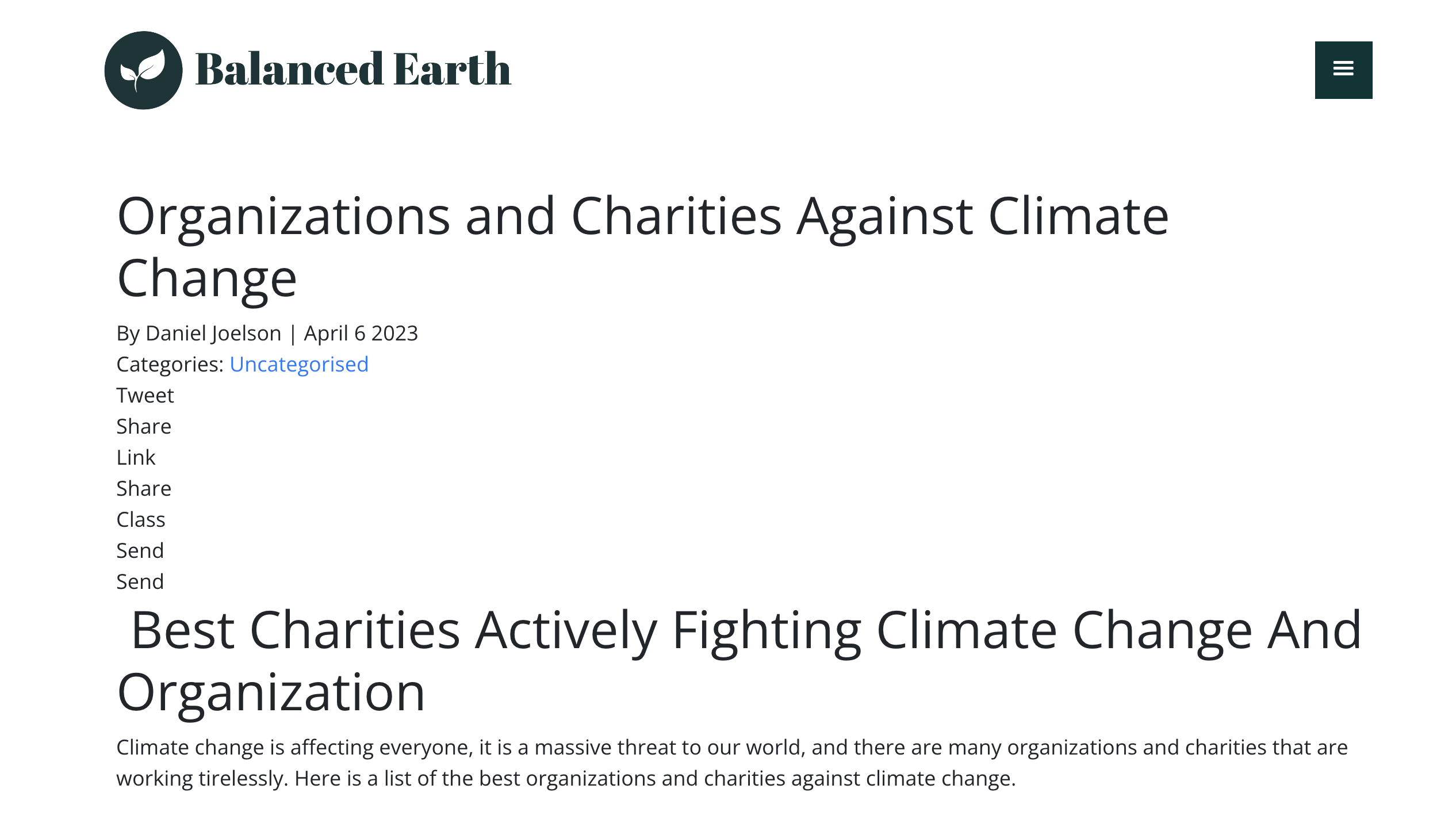 Balanced Earth Releases List of Best Organizations and Charities Against Climate Change